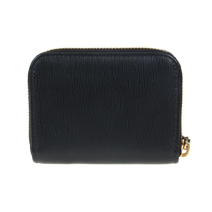 PRADA Metal Logo Leather Coin Purse Black