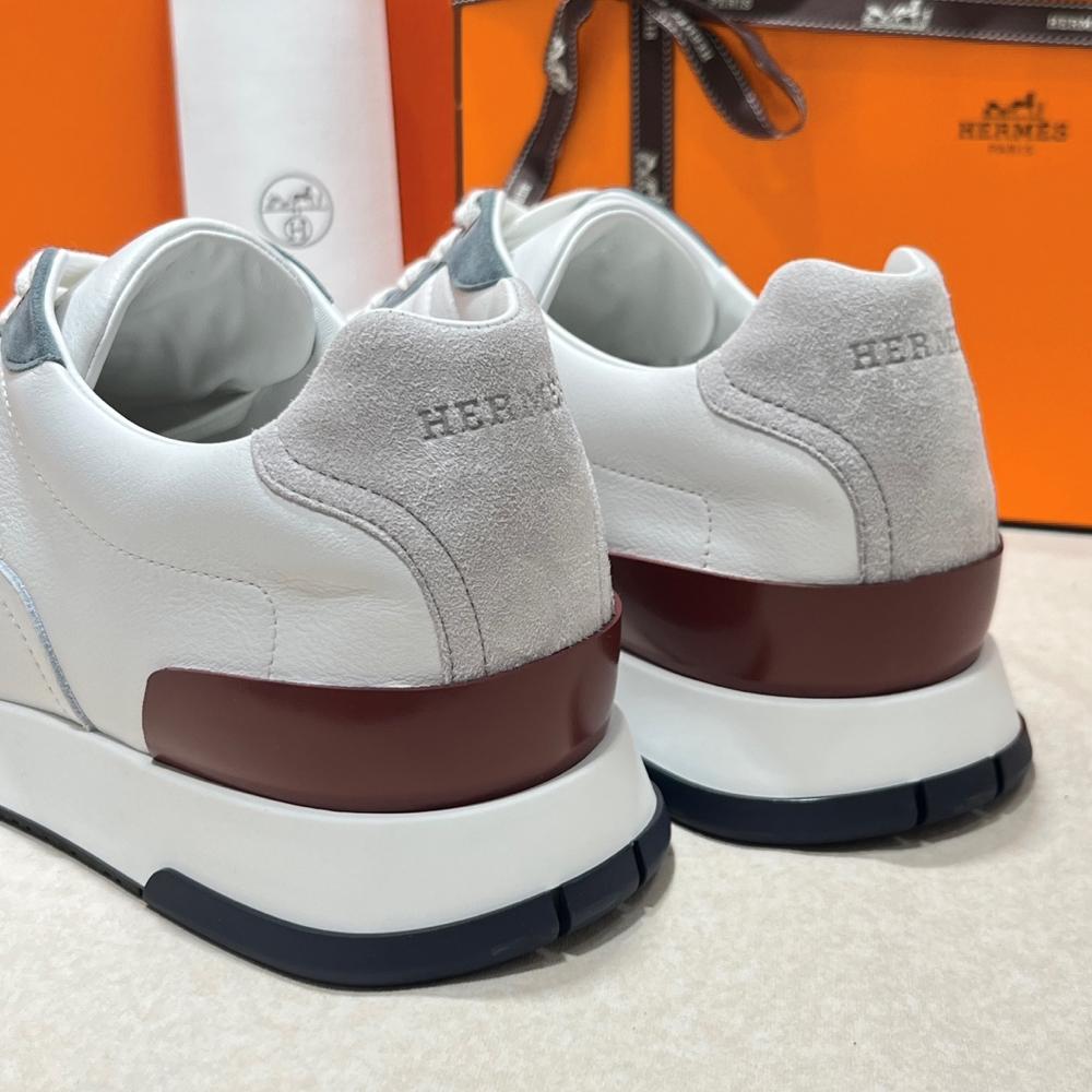 HERMES Trail Sneakers Calfskin White Multi-Color Low-Top Men’s