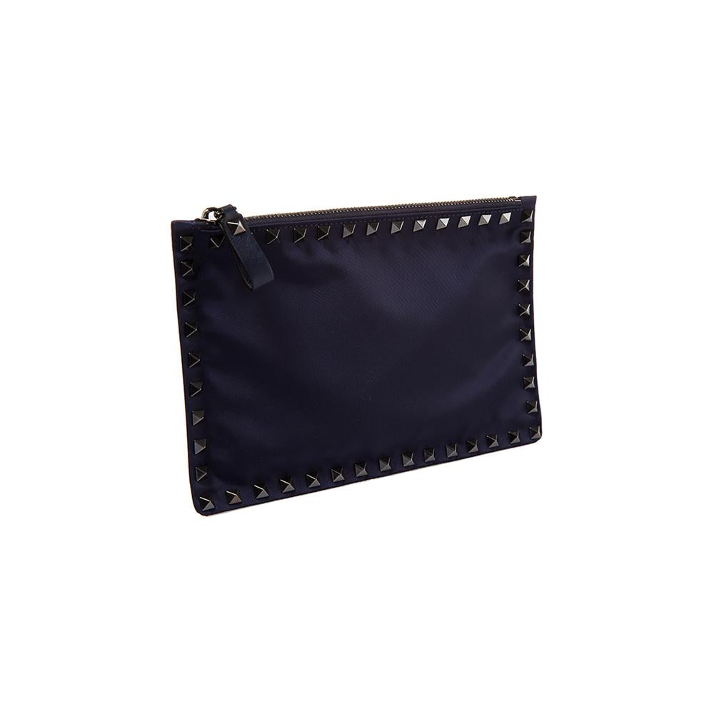 VALENTINO Rockstud Fabric Clutch Bag Navy JY0P0566 NOV