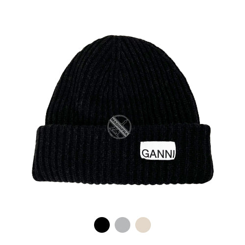 GANNI Oversized Rib Knit Beanie Black A4429