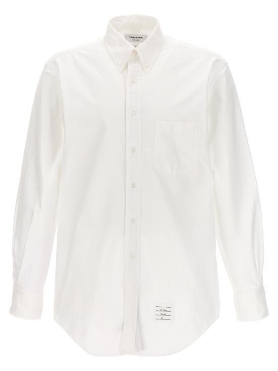 THOM BROWNE White Oxford Classic Grosgrain Placket Long Sleeve Shirt