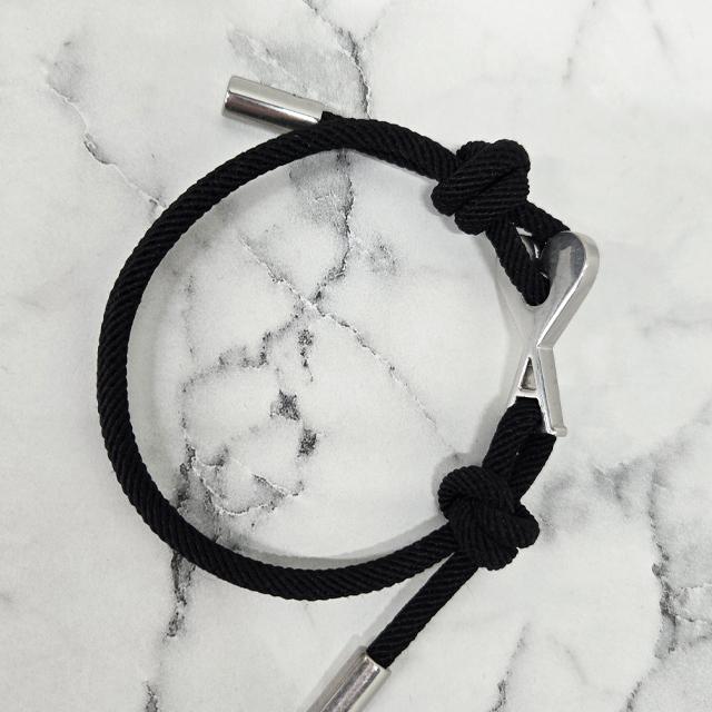 AMI Silver Heart Logo Link Black Cord Knot Bracelet UJW456 HW0021 9002