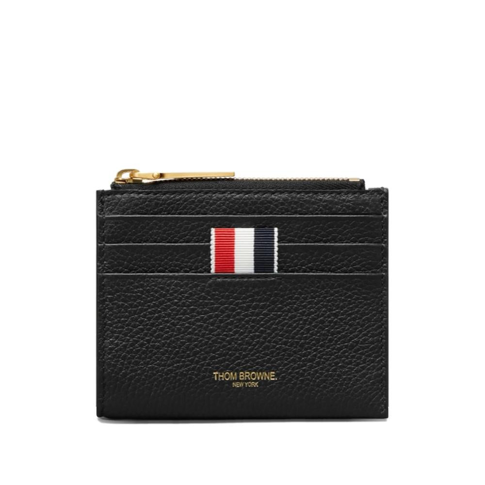 THOM BROWNE Black Pebbled Leather Card Holder Wallet