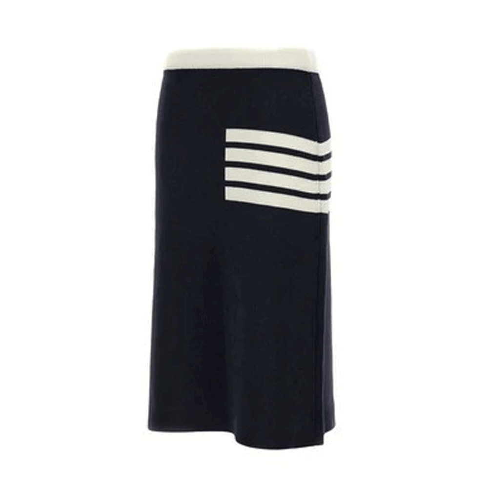THOM BROWNE Women’s Merino Wool A-Line Skirt Navy