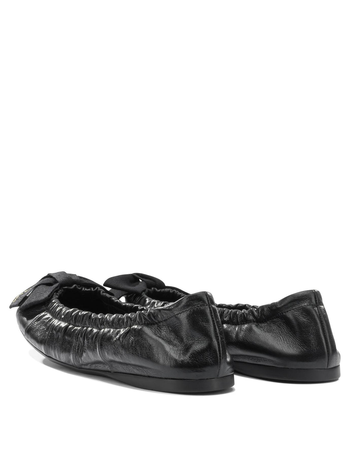 PRADA Black Leather Round Toe Flat Shoes