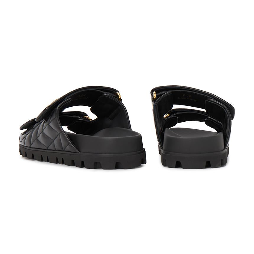 Miu Miu Matelassé Leather Slide Sandals Black Women’s Slippers