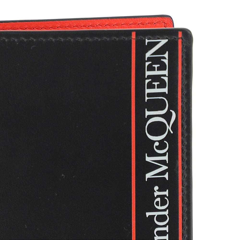 Alexander Mcqueen Stripe Logo Bifold Wallet Black Leather Men’s