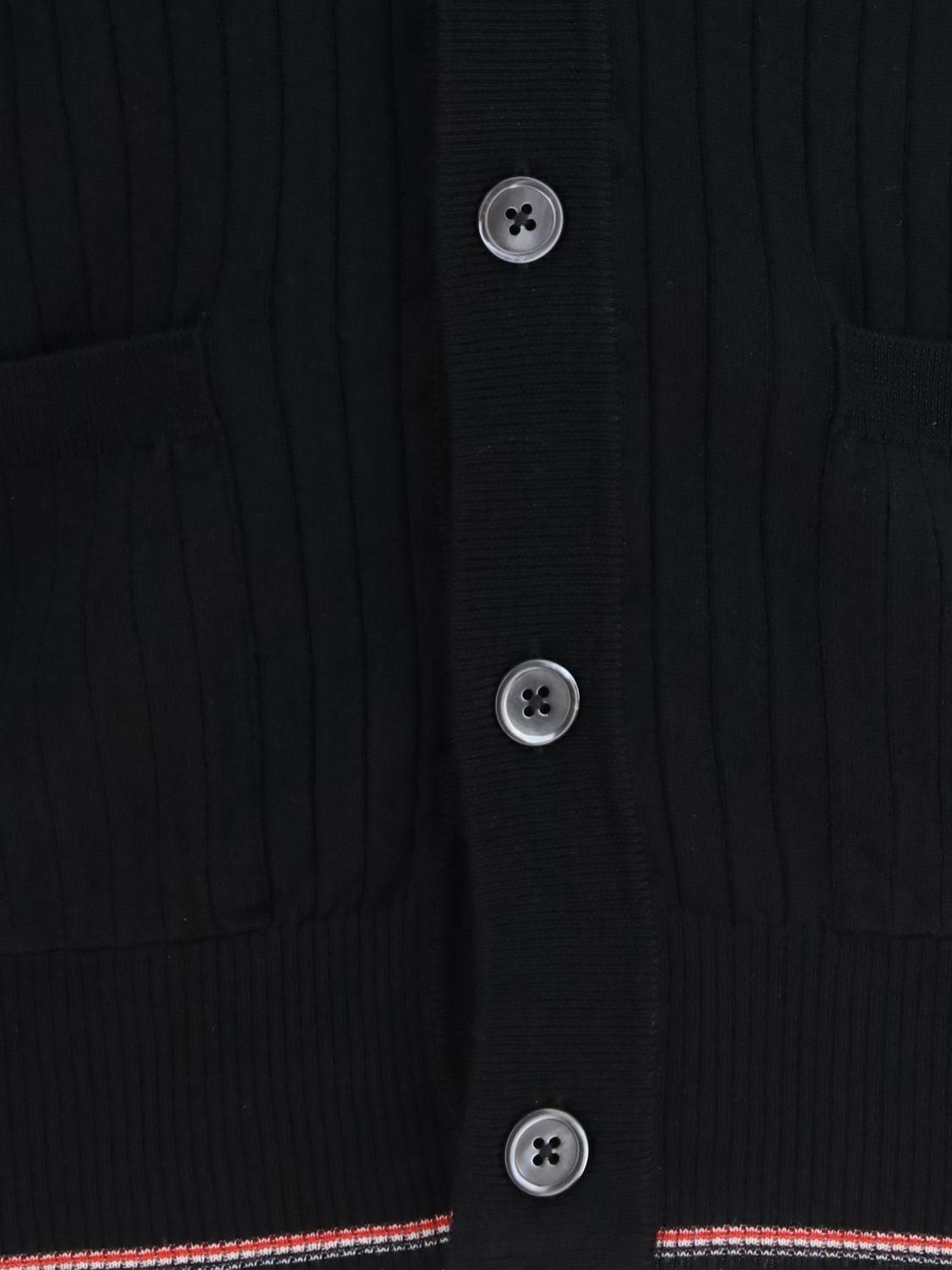 THOM BROWNE Grey Wool V-Neck Cardigan