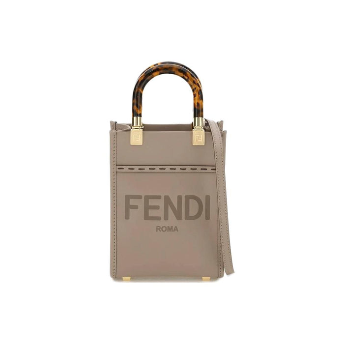 FENDI Taupe Logo Sunshine Mini Crossbody Tote Bag