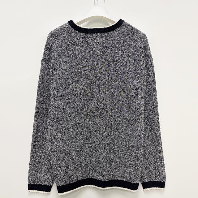 WOOYOUNGMI Round Neck Logo Cardigan Men’s Knit Navy