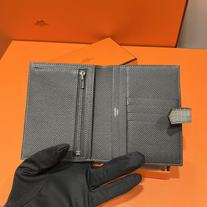 HERMES Epsom Calfskin Béarn Compact Touch Wallet Gris Etain Unisex