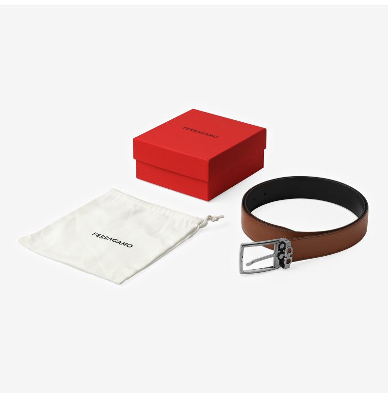 Ferragamo Black Leather Reversible Men's Belt FERRAGAMO 67 A037 0709528