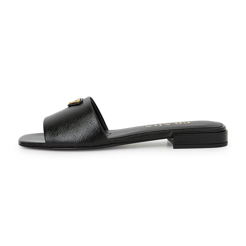 PRADA Saffiano Leather Women’s Slide Sandals Black