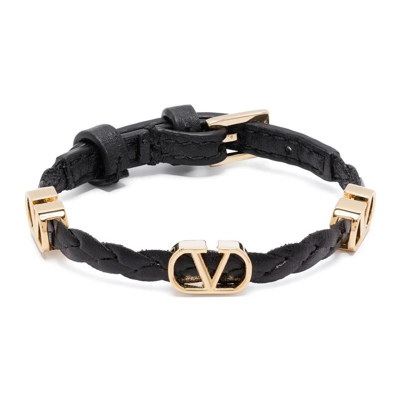 VALENTINO V-Logo Leather Bracelet Black