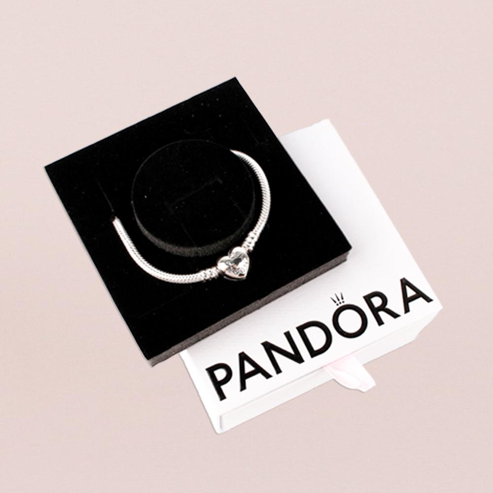 PANDORA Moments Heart Clasp Chain Necklace Silver with Case