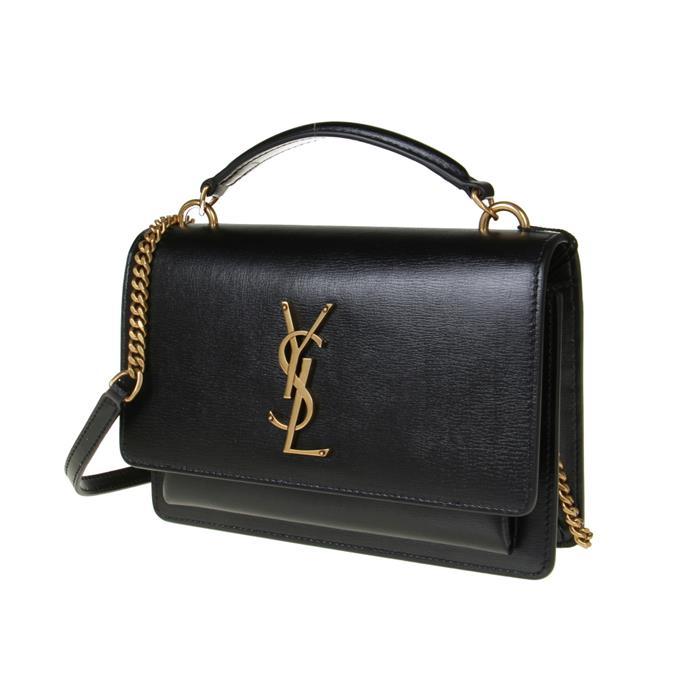 Saint Laurent Sunset Chain Shoulder Bag Black Leather