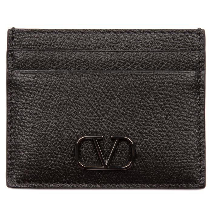 VALENTINO Logo Leather Card Holder Black Unisex