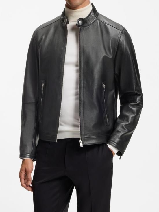 HUGO BOSS Black Leather Jacket for Men