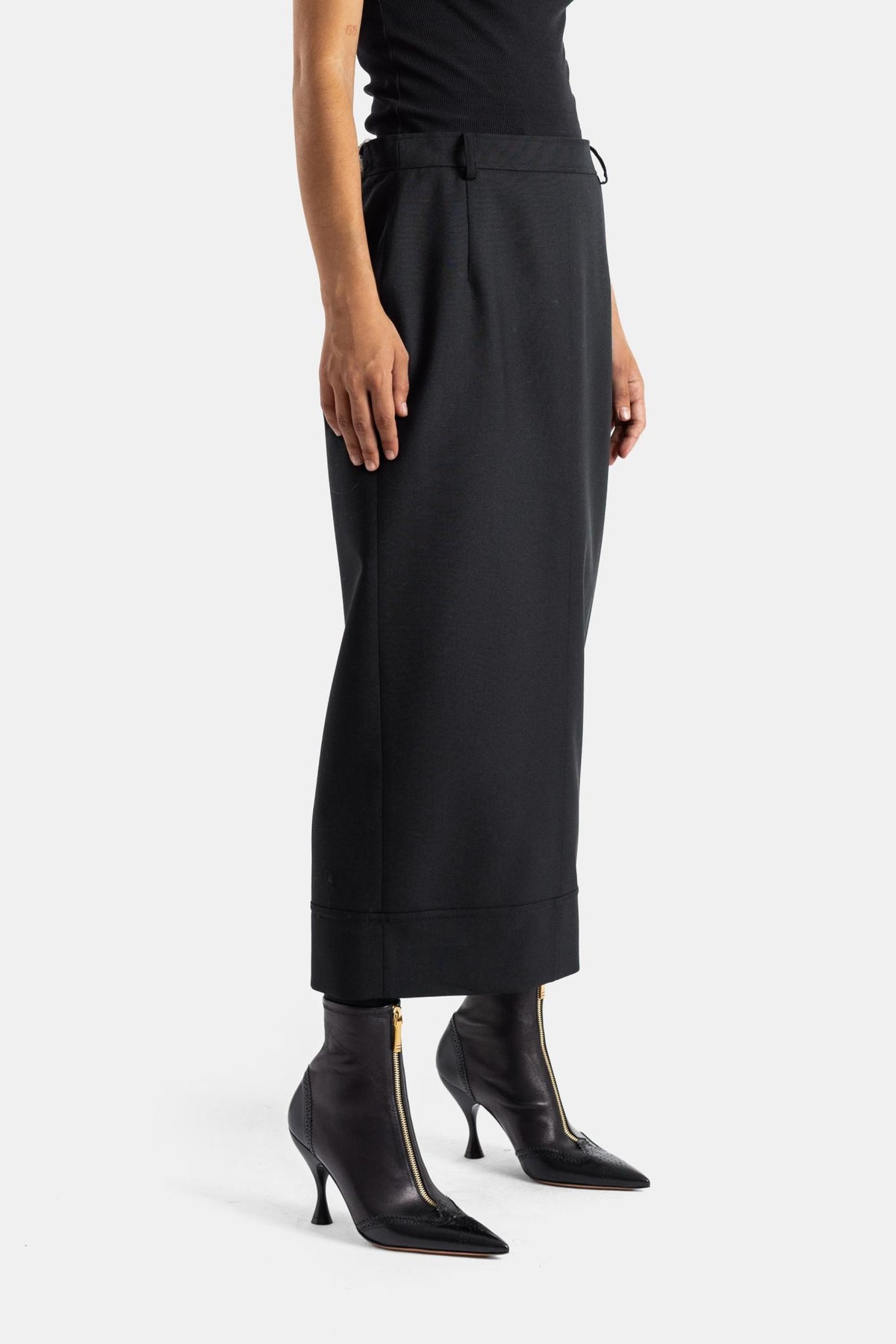 THOM BROWNE Long Skirt Black Wool Pleated Midi Skirt