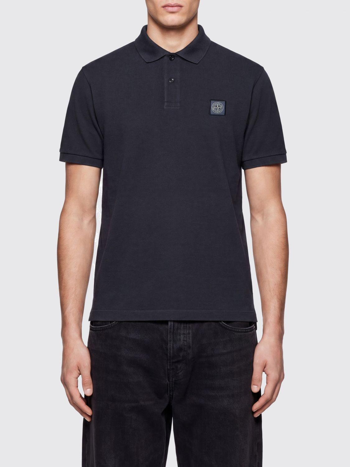 STONE ISLAND Cotton Short Sleeve Polo Shirt Black Men