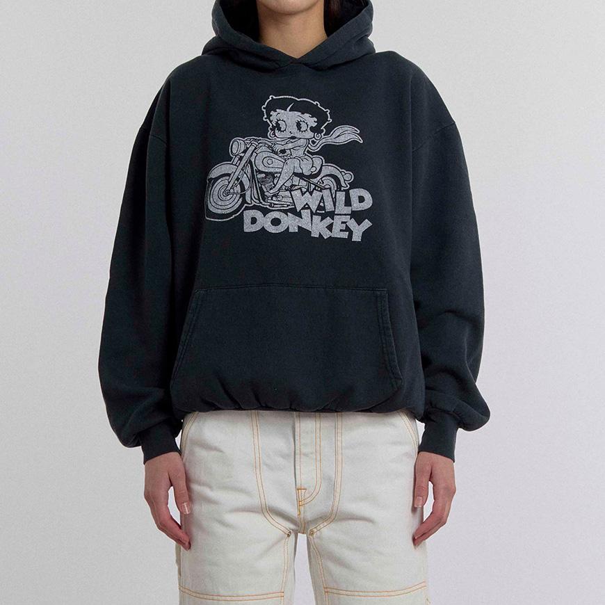 Wild Donkey Old Black Dyed Unisex Betty Bike Graphic Hoodie