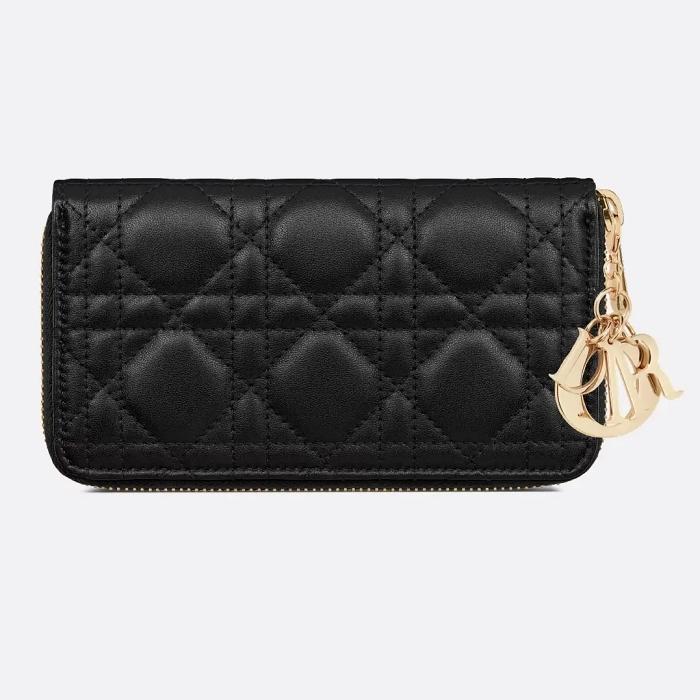 DIOR Lady Dior Medium Zip Wallet Black Leather Long Wallet S6024ONMJ M900