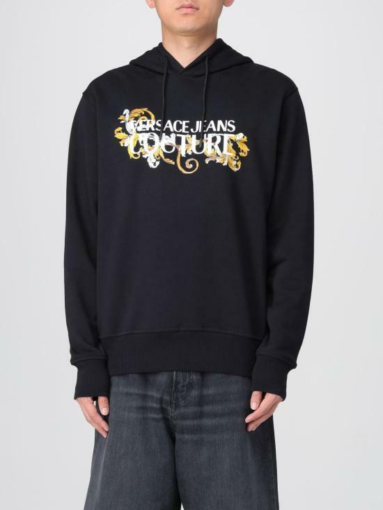Versace Barocco Logo Print Hoodie Black Gold Men's Pullover 78GAIC05CF00C G89