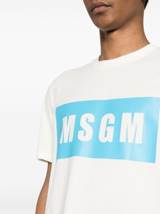 MSGM Ivory Short Sleeve T-Shirt for Men 3640 MM5202 4700202