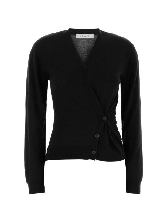 Lemaire Twisted V-Neck Black Knit Cardigan PO0001 LK087999