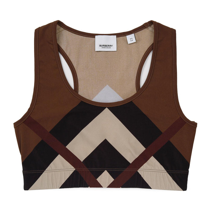 BURBERRY Brown Check Sports Bra Top