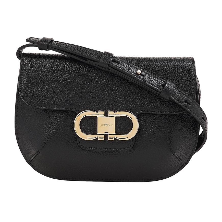Ferragamo Double Gancini Mini Shoulder Bag Black Red Women