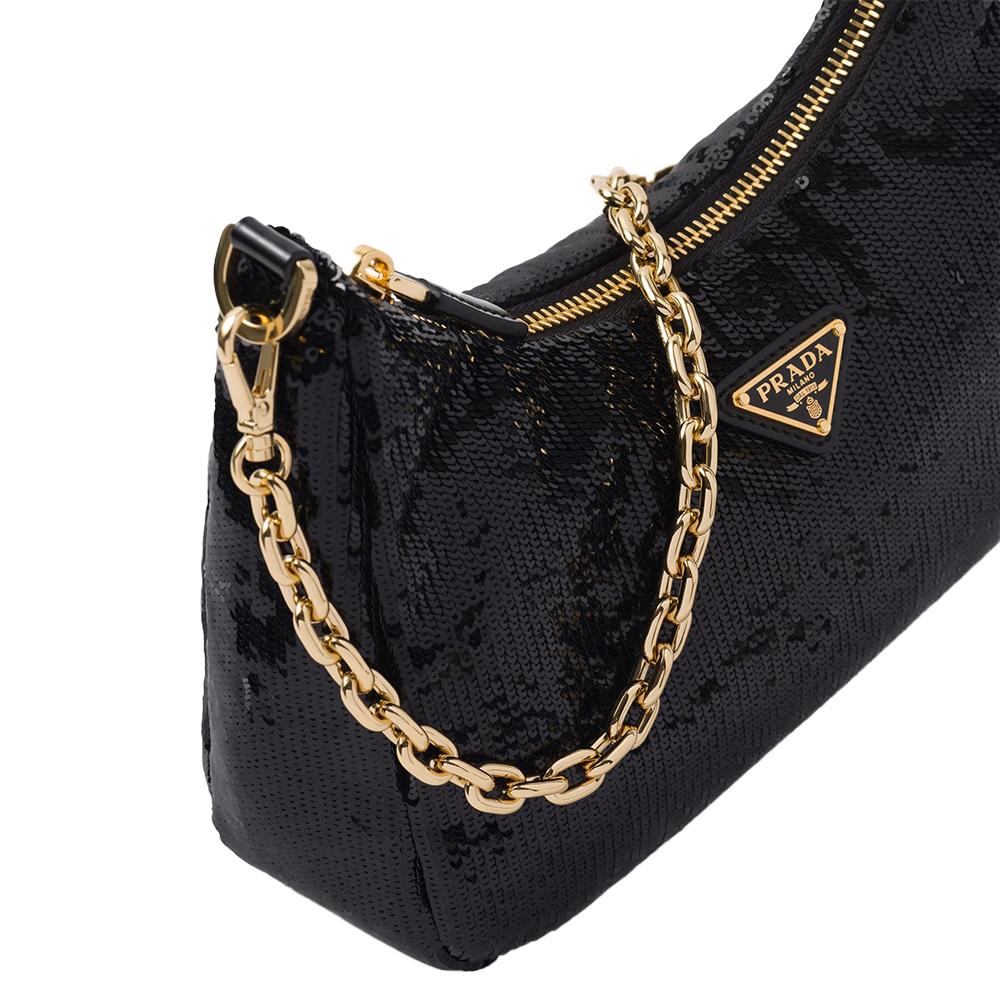 PRADA Re-Edition Sequined Mini Shoulder Bag Black Women’s