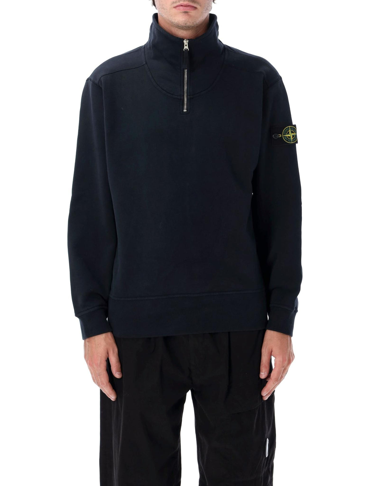 STONE ISLAND Black Cotton Logo Sweatshirt for Men