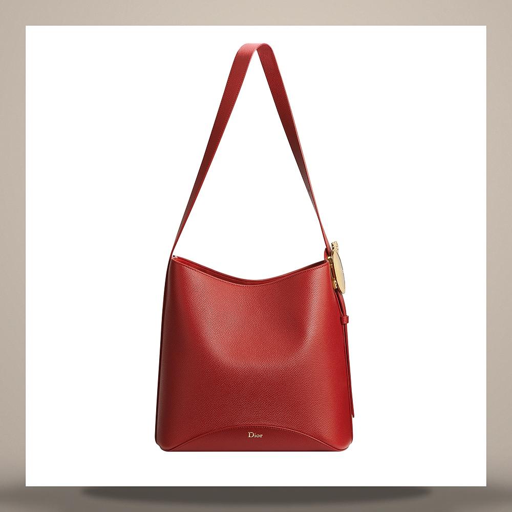 DIOR Medallion Bucket Bag Medium Garance Red Grained Calfskin Cro M1532QUQW M76R