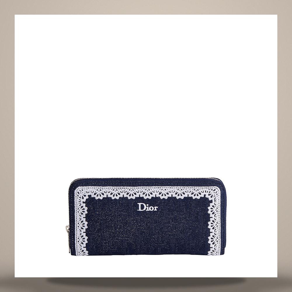 DIOR Blue Oblique Voyager Slim Card Holder in White Lace Jacquard