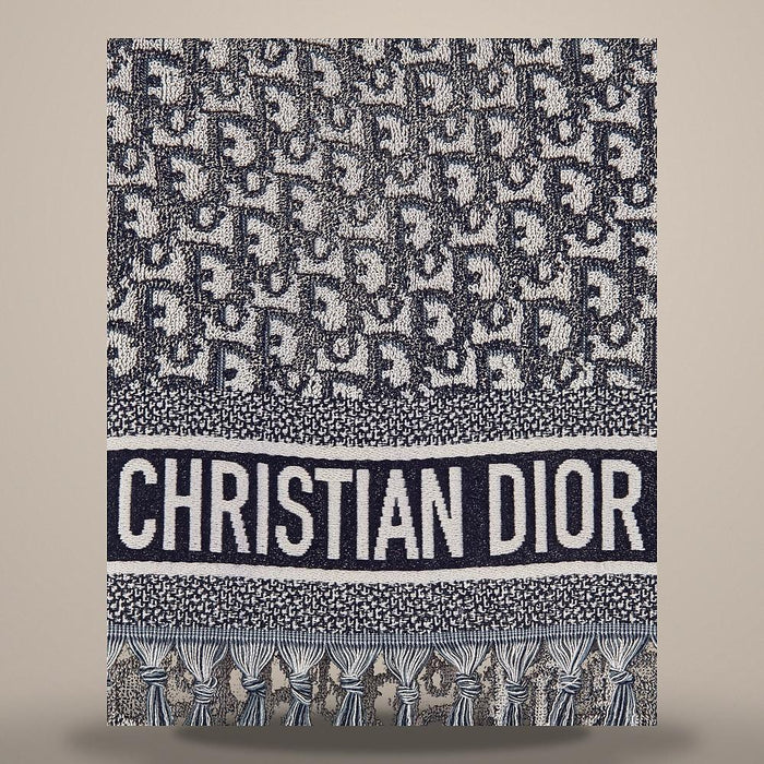 DIOR Navy Blue Cotton Oblique Hooded Poncho Blouse