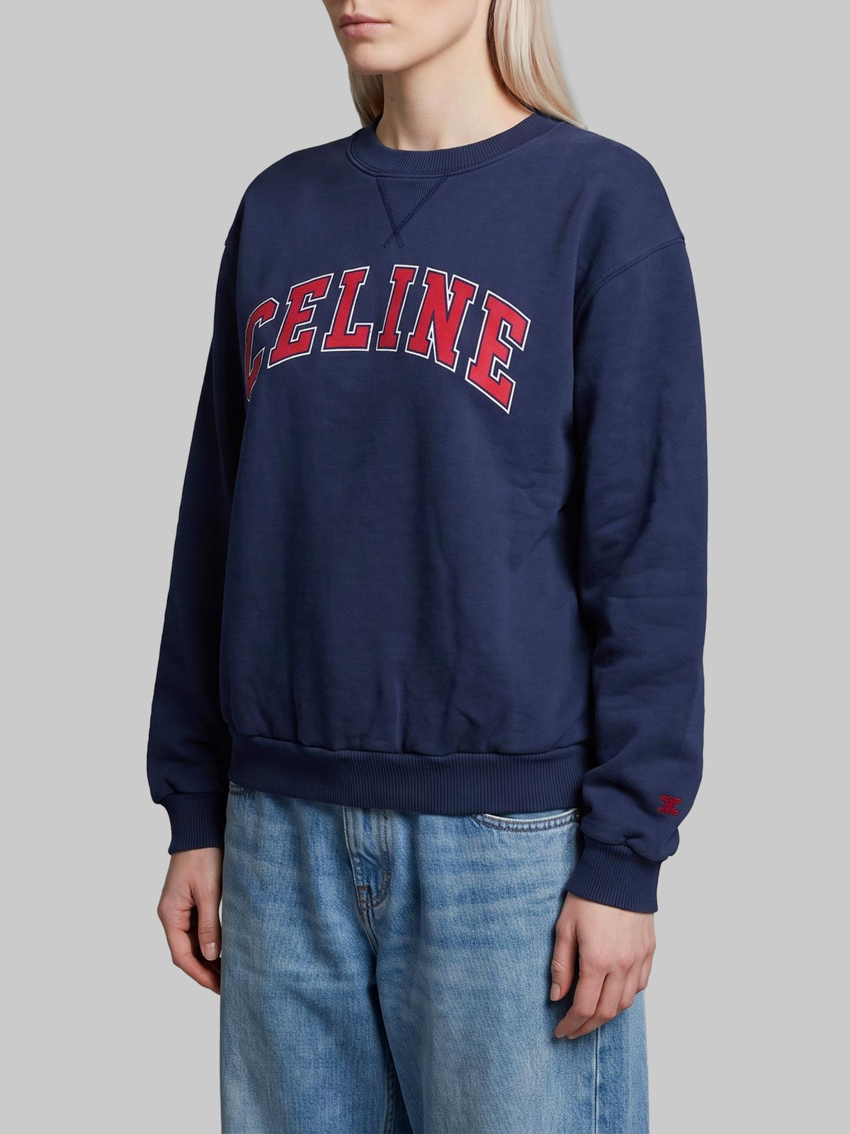 CELINE Logo Cotton Sweatshirt Gray Women’s Pullover Top