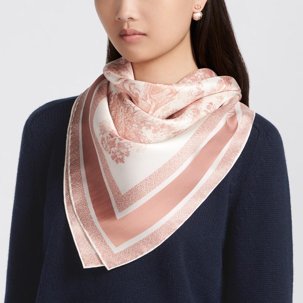 DIOR Toile de Jouy 90 Square Silk Scarf Navy Gray Pink 15JOU090I602