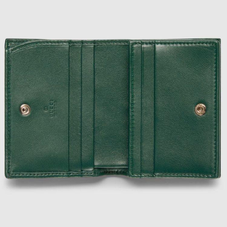 GUCCI GG Marmont Green Leather Card Case Wallet Women’s Bifold Wallet