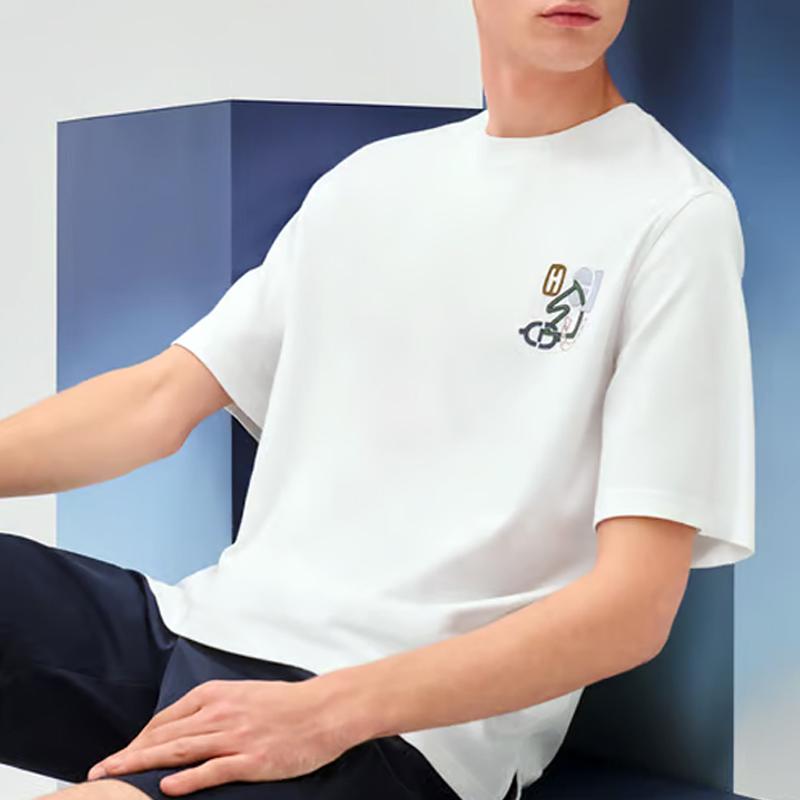 HERMES H Puzzle Lambskin Detail Cotton Crewneck T-Shirt White