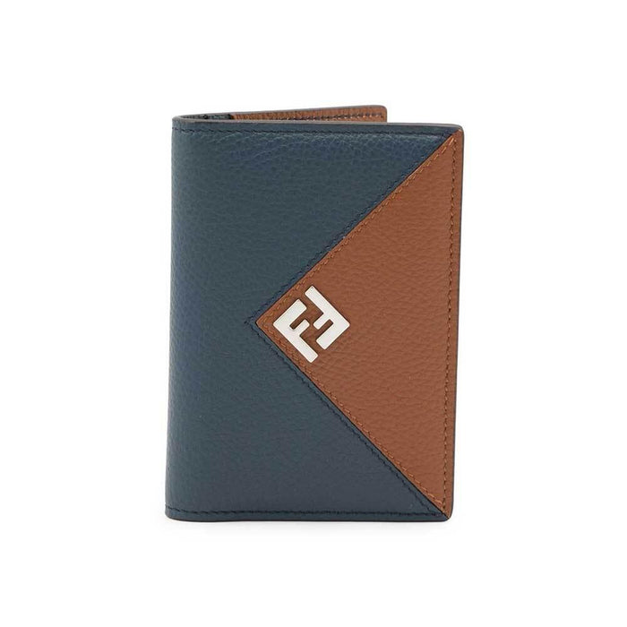 FENDI FF Logo Leather Card Holder Unisex Black Brown