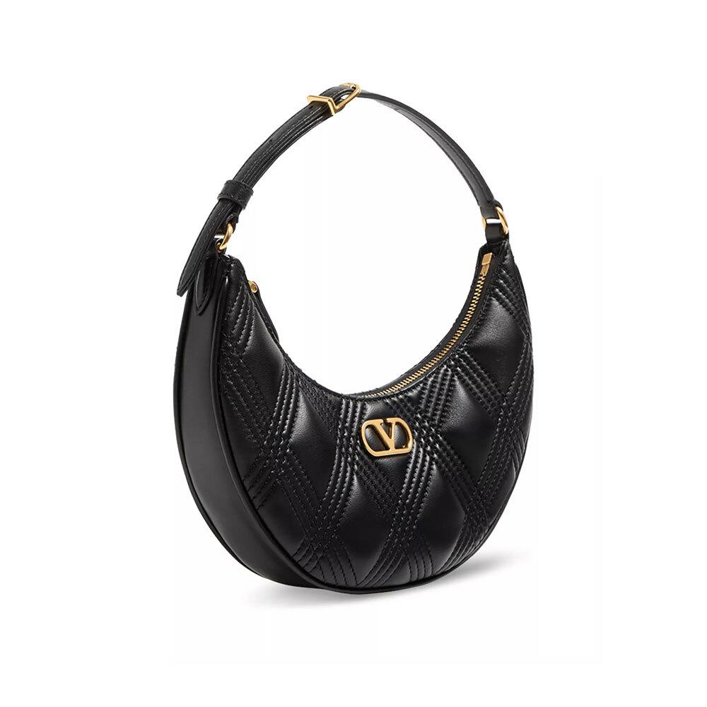 VALENTINO Quilted Crescent Hobo Shoulder Bag for Women W2P0AS3 MIC 0NO