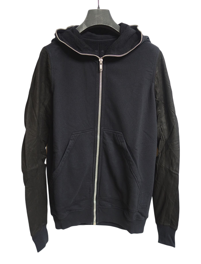 Rick Owens Darkshadow Leather-Sleeve Full-Zip Hooded Jacket DU15F5280
