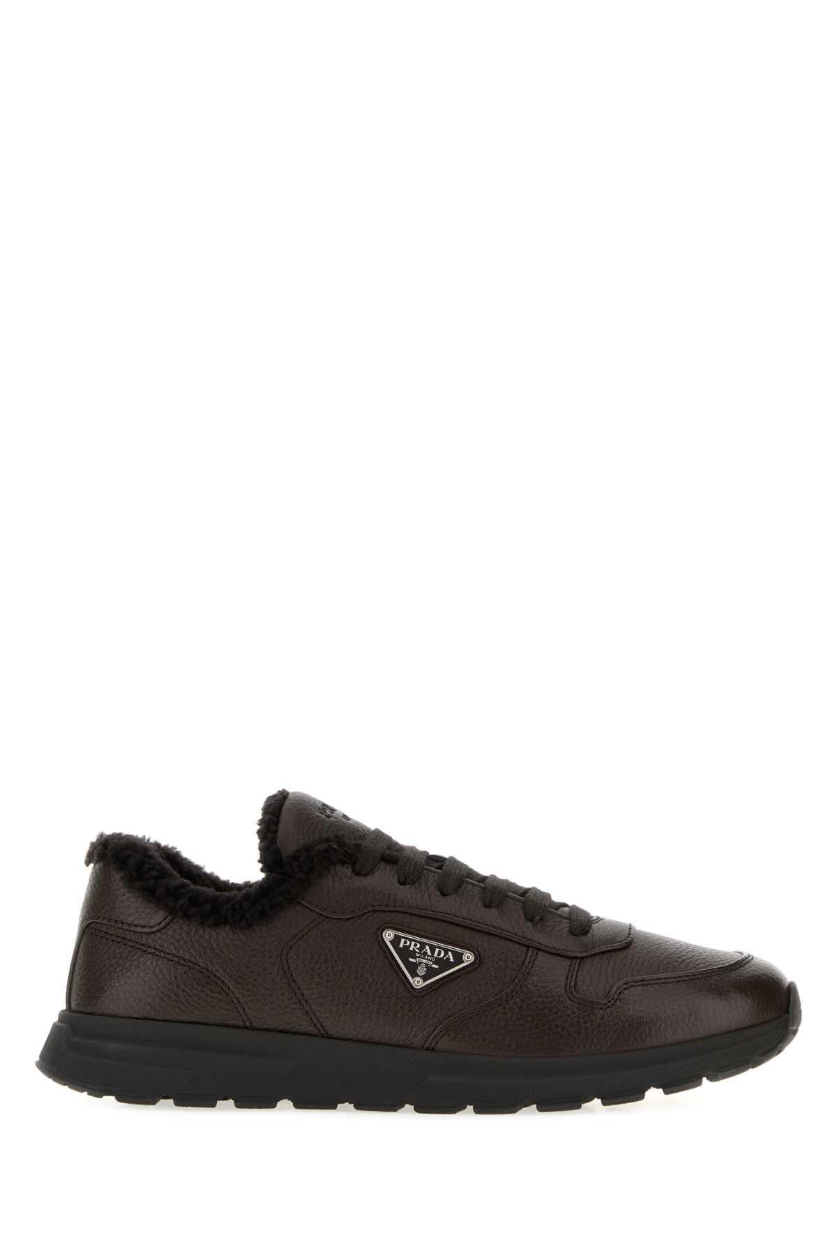 PRADA Black Leather Low-Top Sneakers