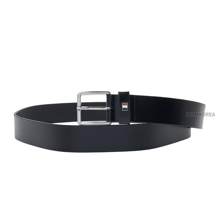 HUGO BOSS Men’s Stripe Keeper Leather Belt Black