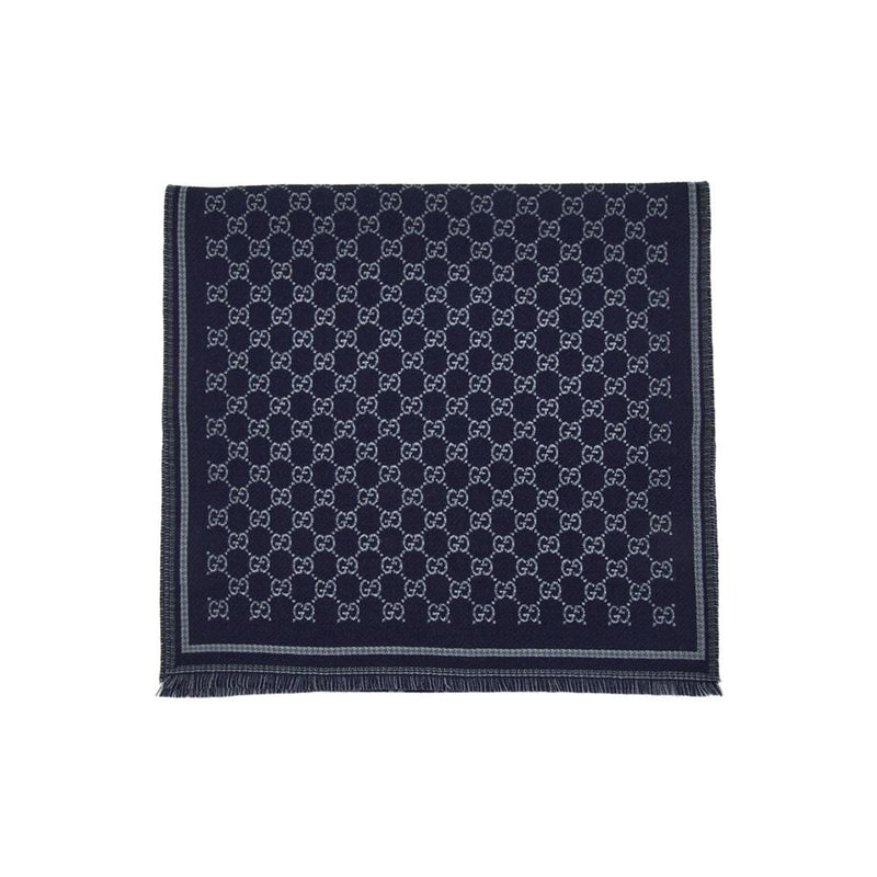 GUCCI Dark Blue Gray GG Jacquard Wool Scarf