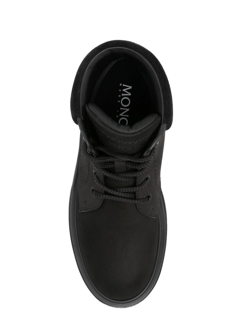 Moncler Black Leather Ankle Combat Boots for Men