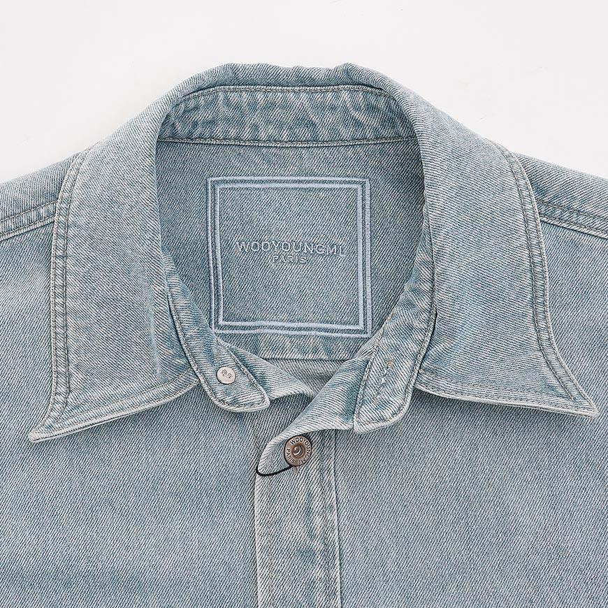 WOOYOUNGMI Men’s Denim Shirt Flower Back Logo Long Sleeve