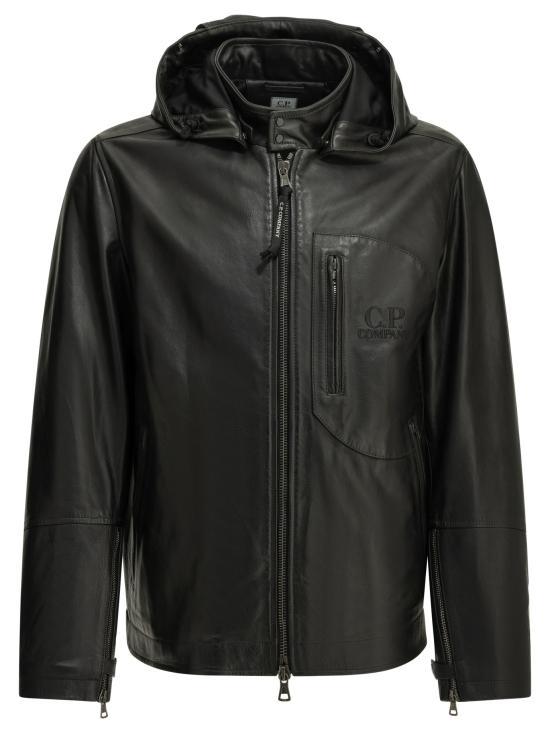 CP Company Leather Jacket for Men 21CMOW305A 110457L 999 BLACK DOM