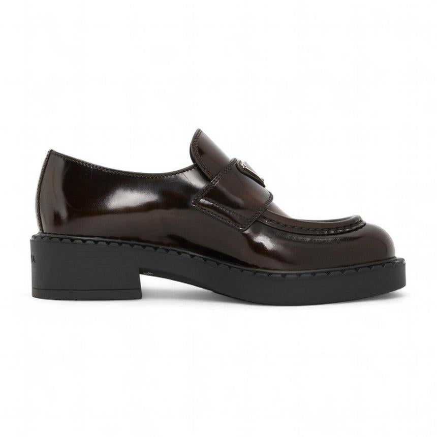 PRADA Chocolate Brushed Leather Women’s Loafers